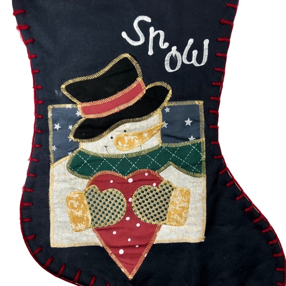 Christmas Stocking Snowman & Heart Dark Blue Gingham & Appliqué - Picture 4 of 9